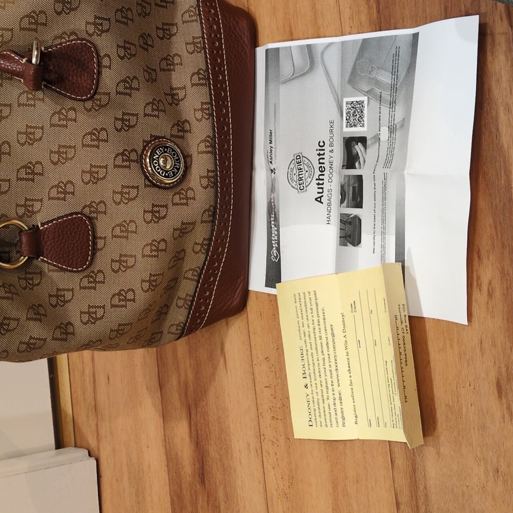 Dooney & Bourke GUC Canvas Monogram Brown Tote Purse COA & Registration Card - Picture 13 of 15